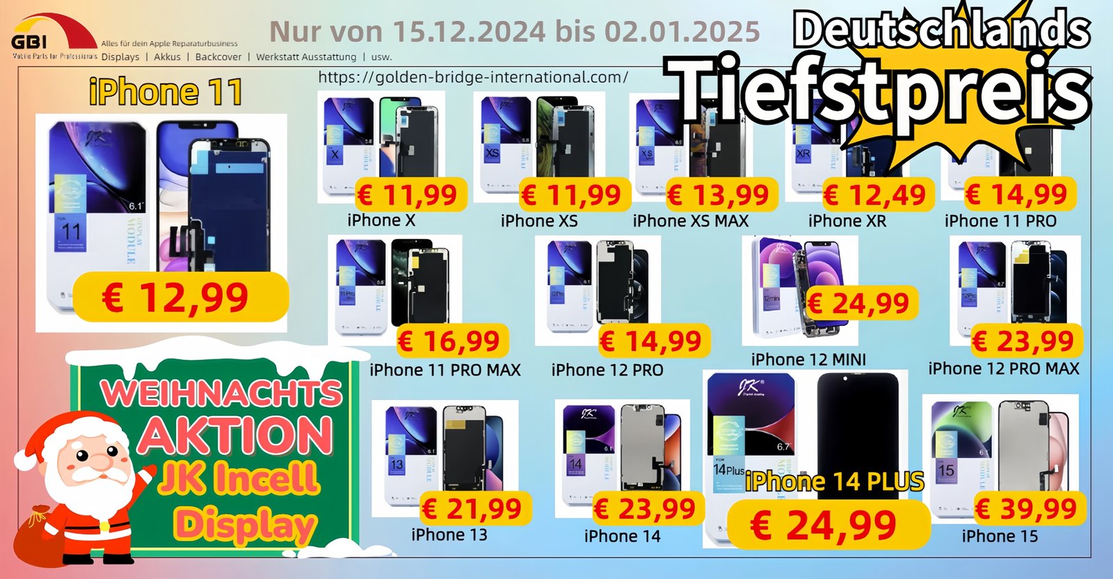 Weihnachtsaktion - Deutschlands Tiefstpreis JK Incell Display für iphone alle Serie 